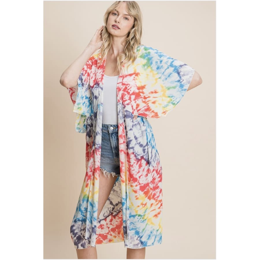NEW! Wool Dobby Tie Dye Open Cardigan Beach Coverup OS (S-L) Coverup