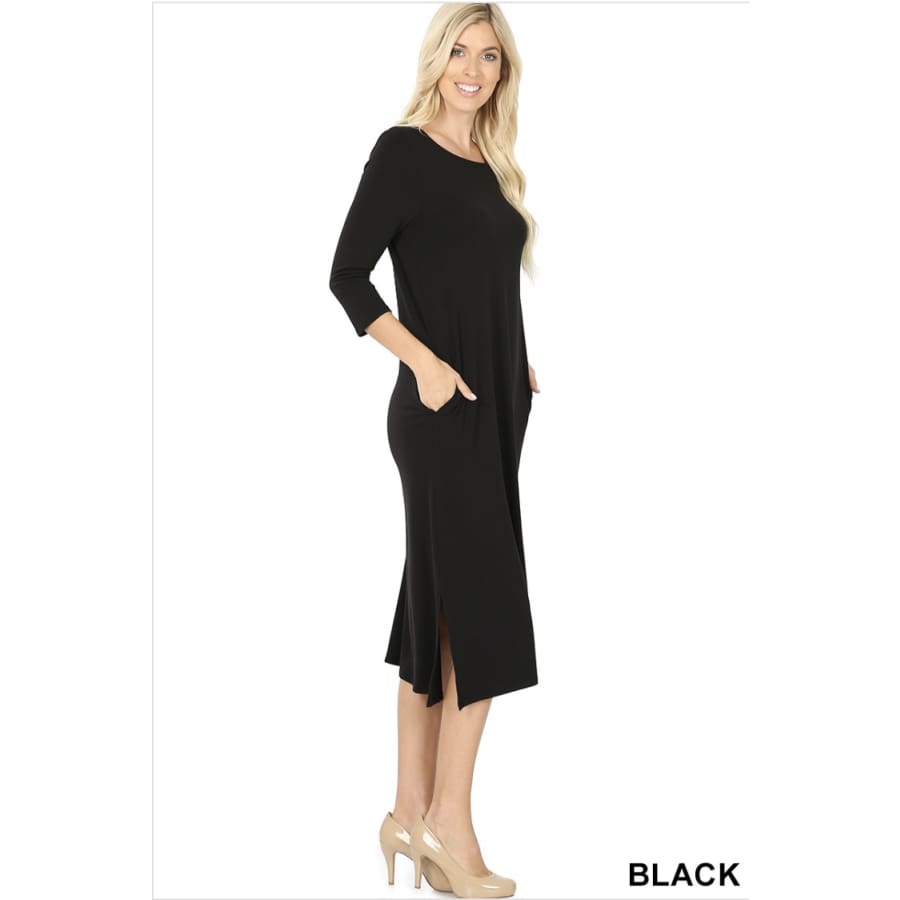 NEW! Mid-length Boxy Dress With Side Pockets and Slits Black / S Dresses