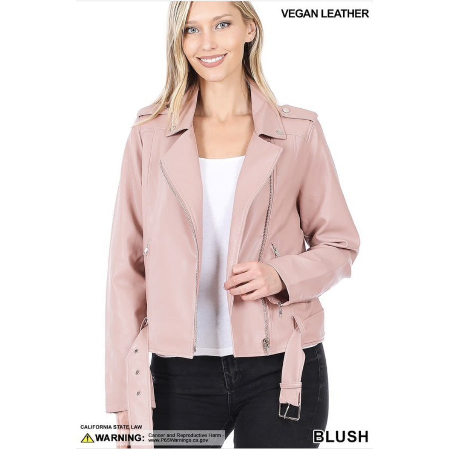 PREORDER! Vegan Leather Belted Moto Jacket - arriving late January Blush / S Jacket