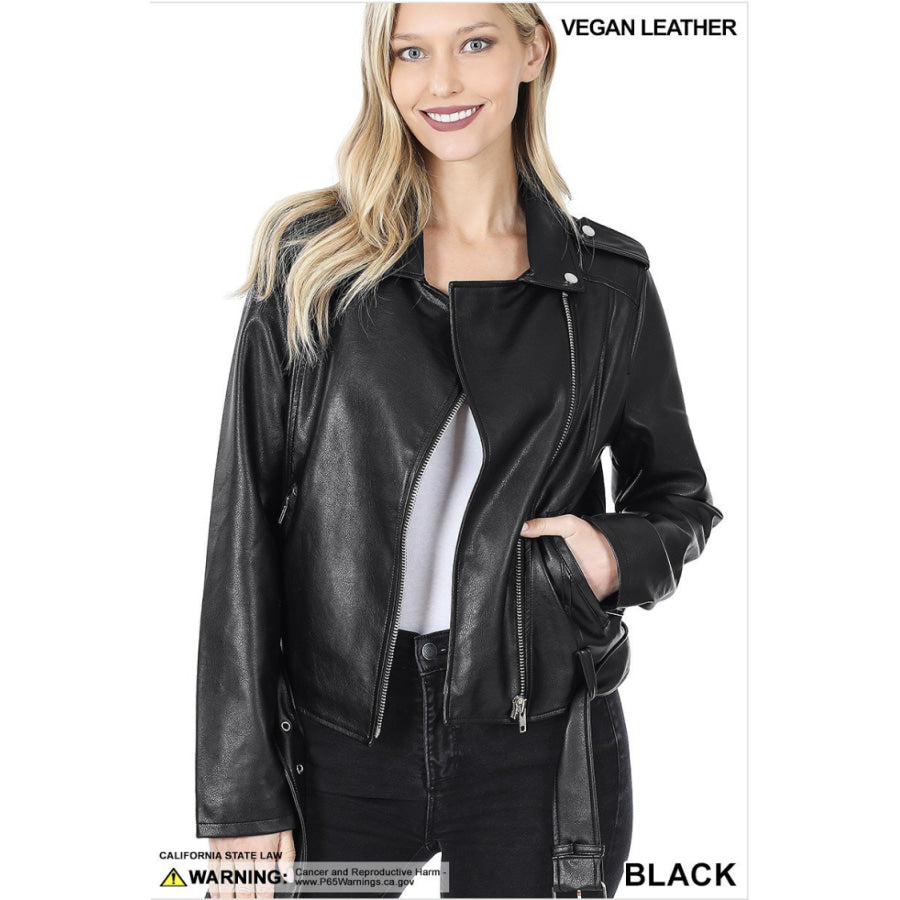 PREORDER! Vegan Leather Belted Moto Jacket - arriving late January Jacket