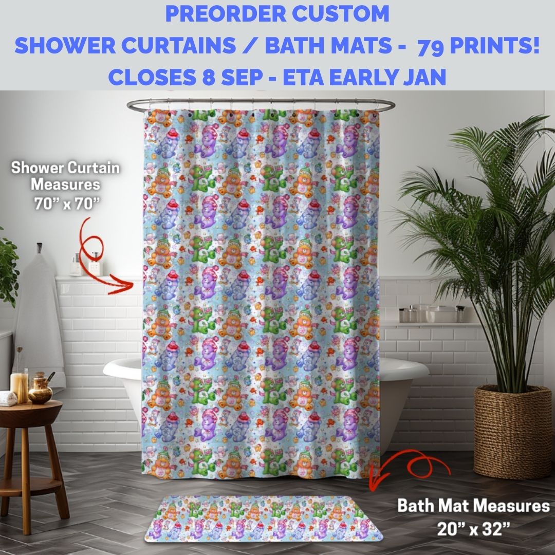 PREORDER CUSTOM SHOWER CURTAINS / BATH MATS - CLOSES 8 SEP