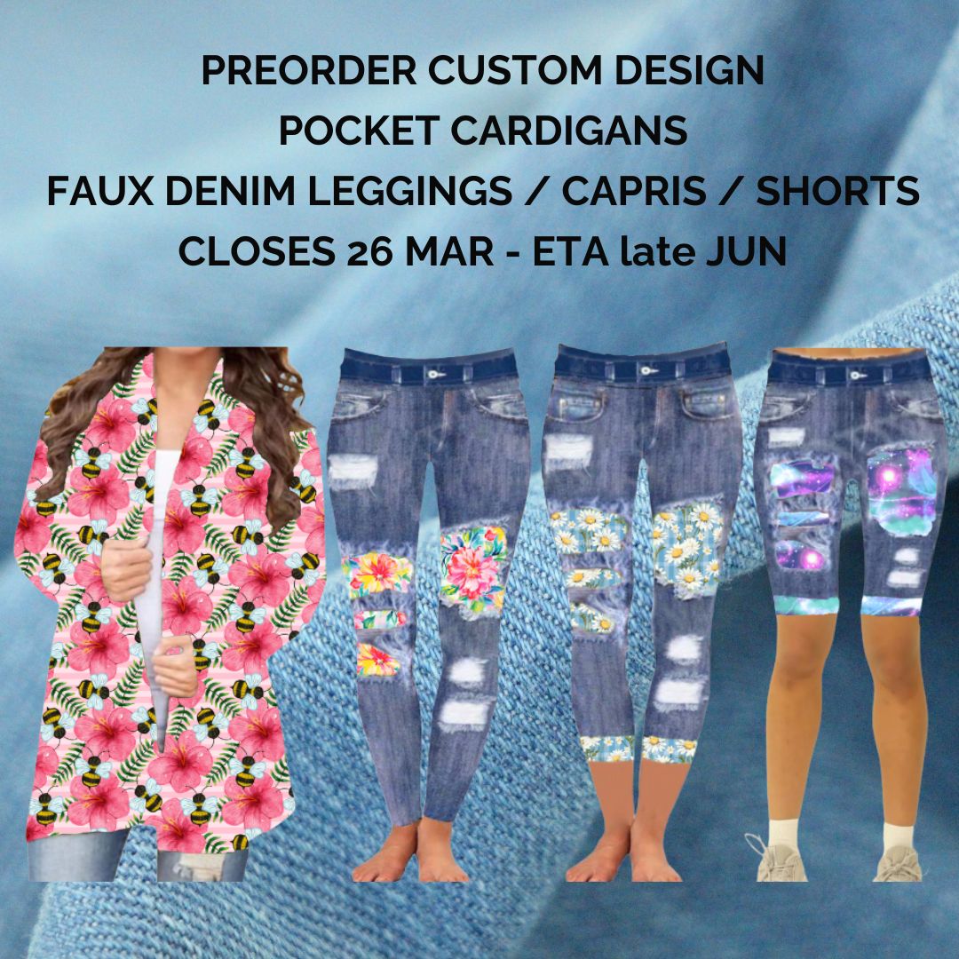 Preorder Custom Cardigans / Faux Denim Bottoms - Closes 26 Mar