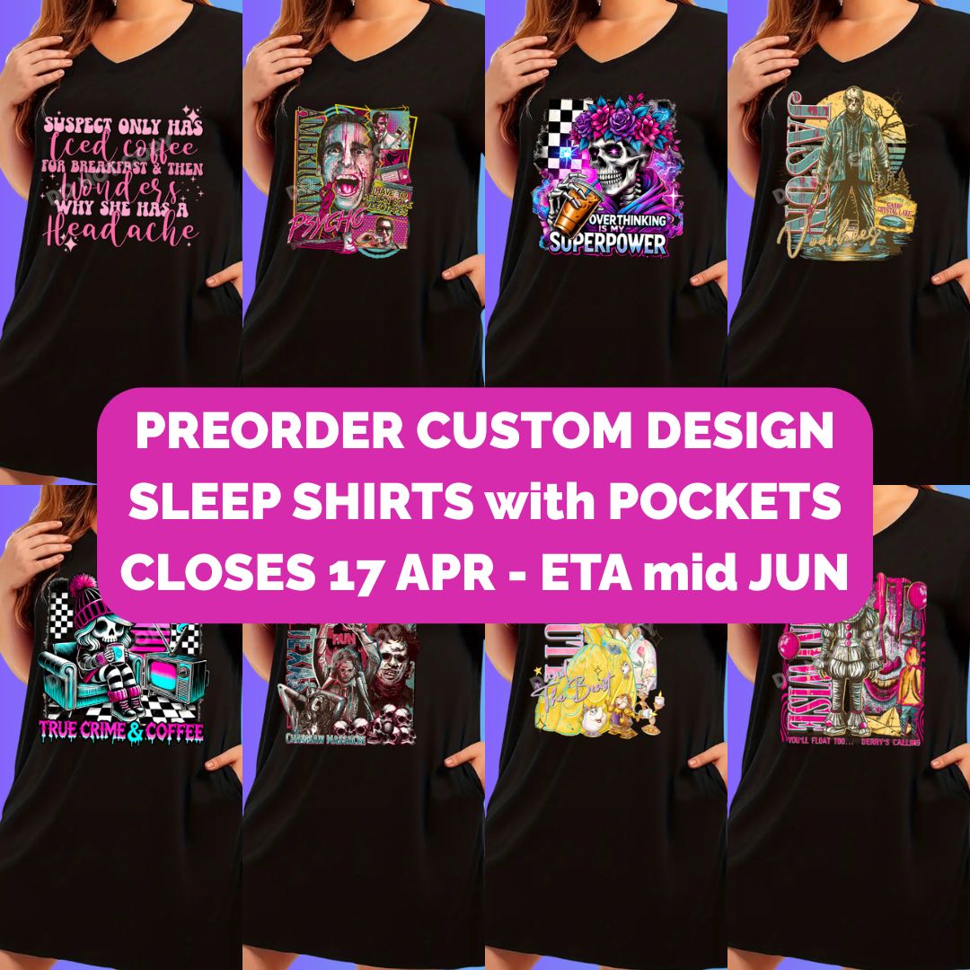 Preorder Custom Sleep Shirts with Pockets - Closes 17 Apr