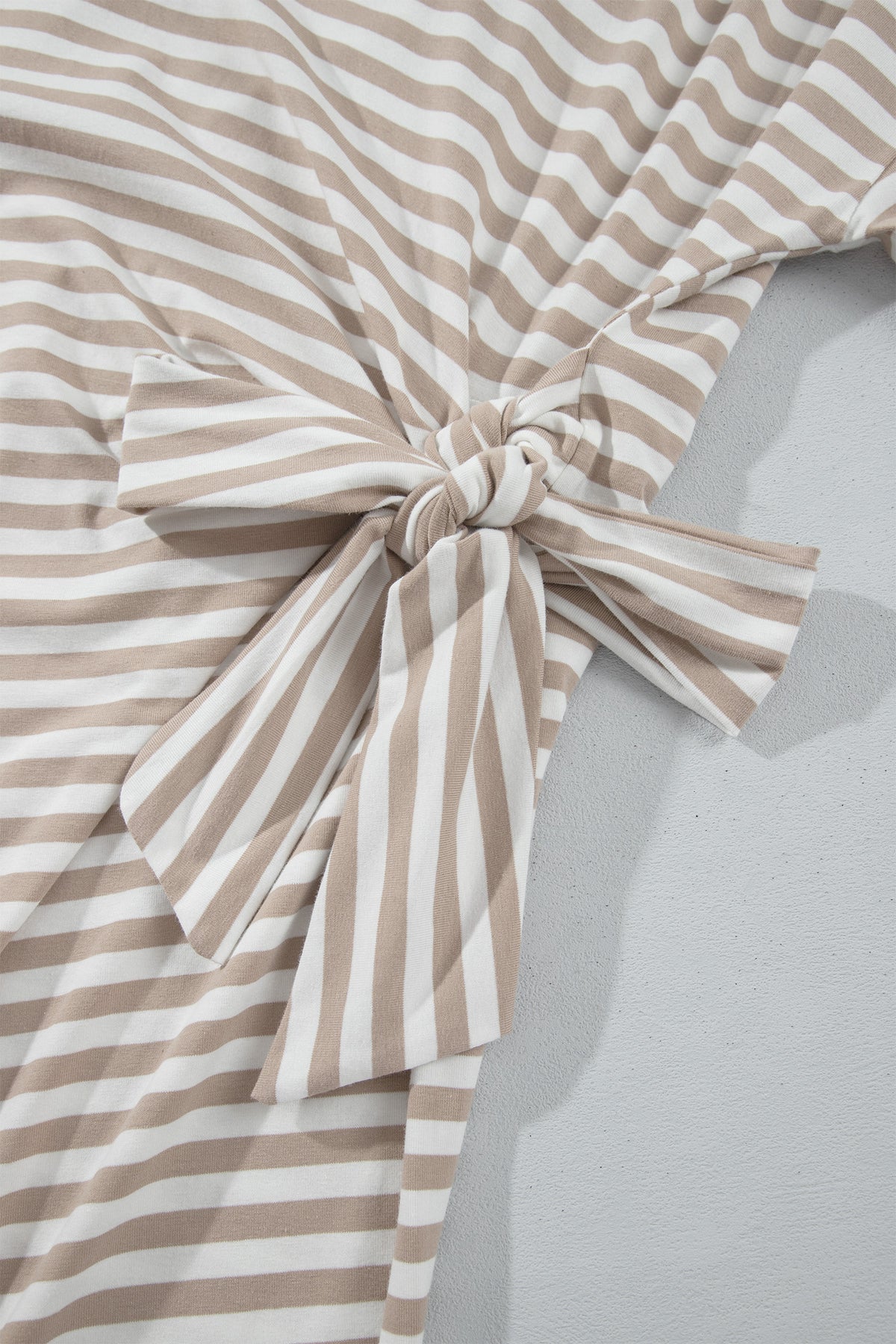 Brown Stripe Striped Colorblock Cuffs Round Neck Long Sleeve Shift Dress