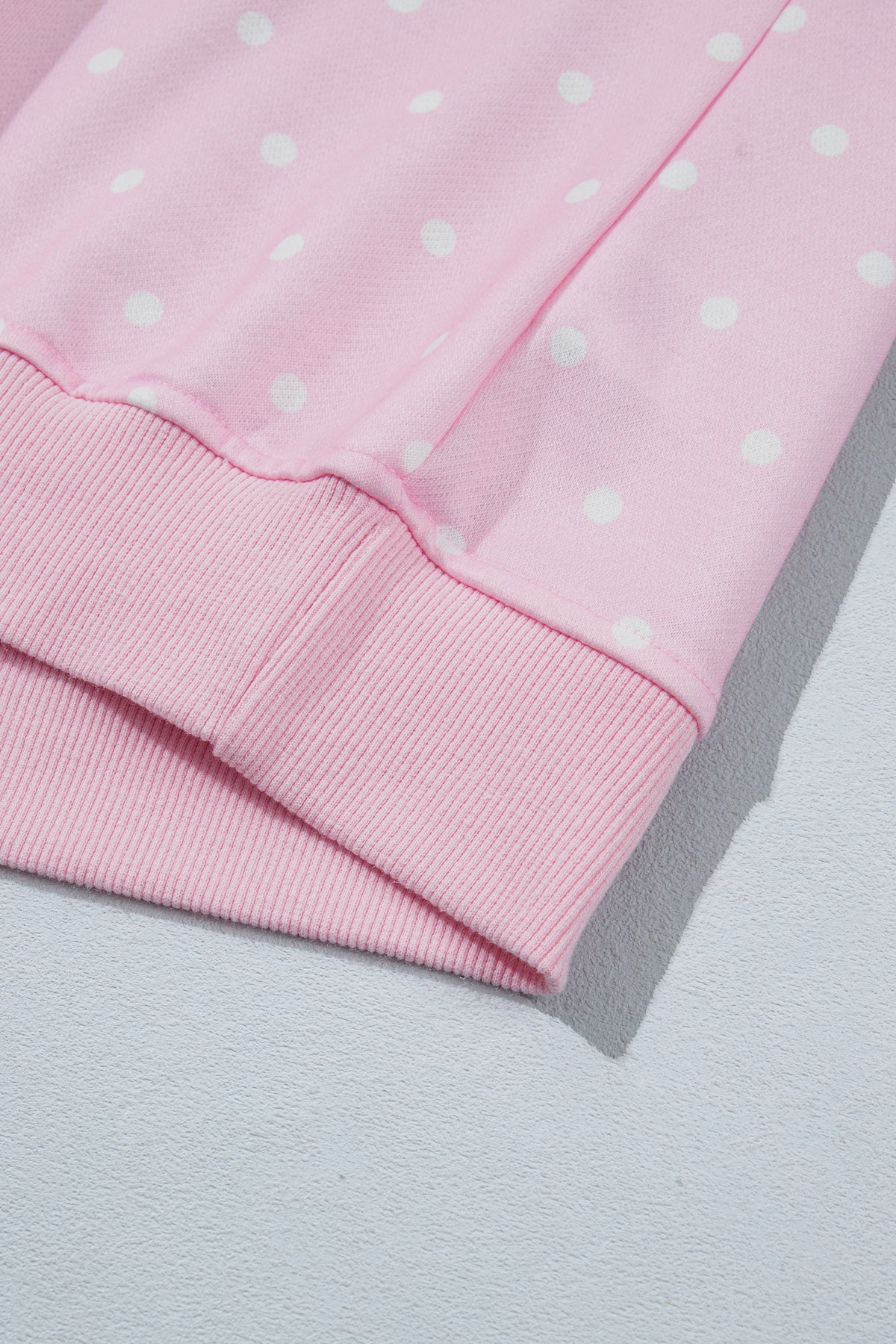 Blue Polka Dot Print Metal Button Collar Casual Pullover Sweatshirt