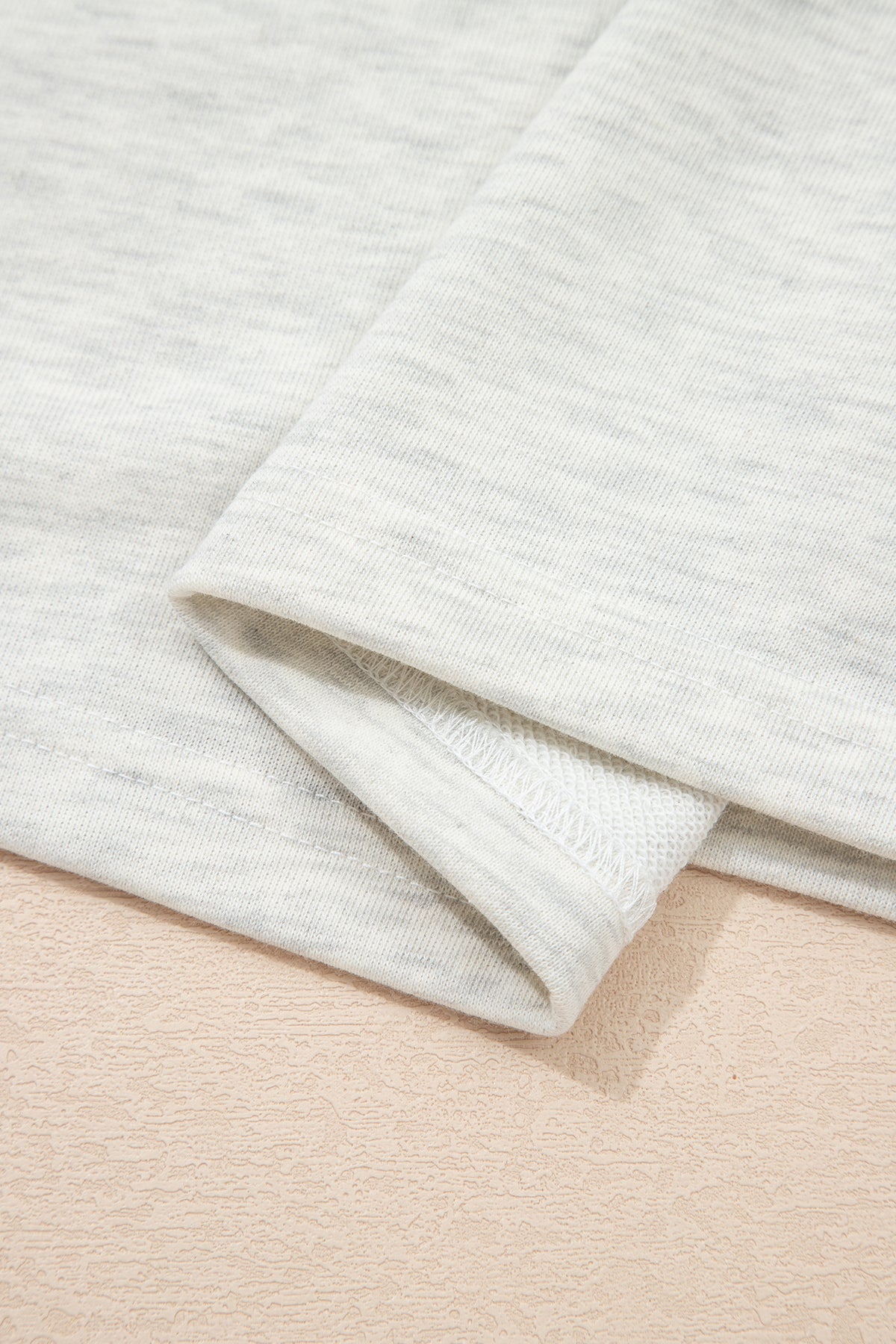 Beige Plus Size Contrast Denim Patchwork Cuffed Sleeve Polo Tee