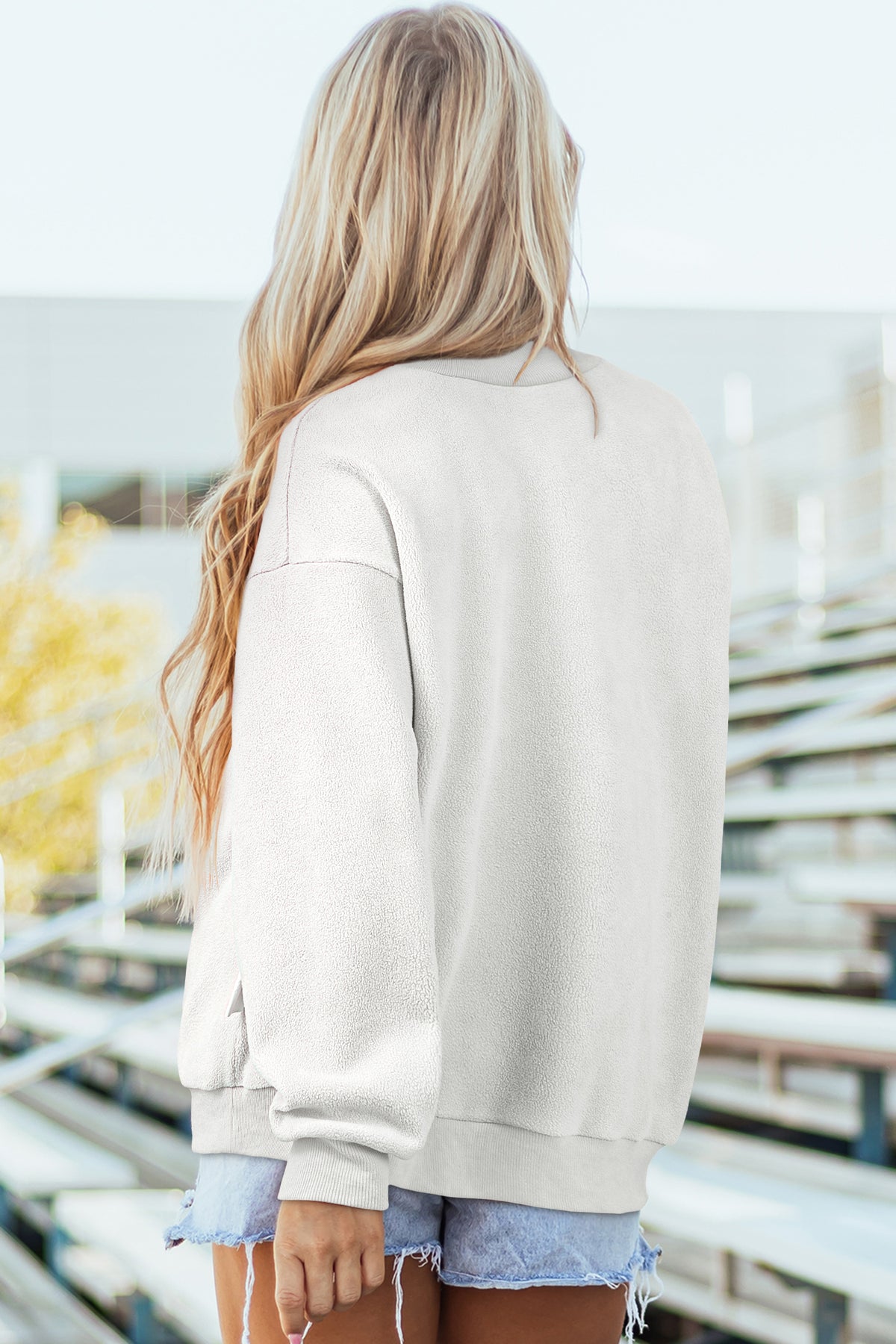 Bluing Oversize Drop Shoulder Reversible Mock Neck Sweatshirt