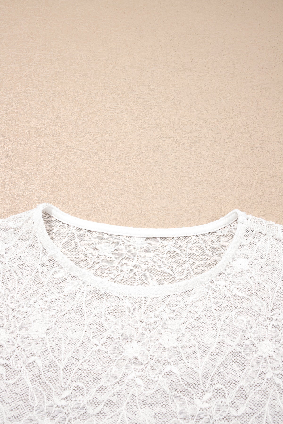 Beige Long Sleeve Sheer Mesh Lace Top