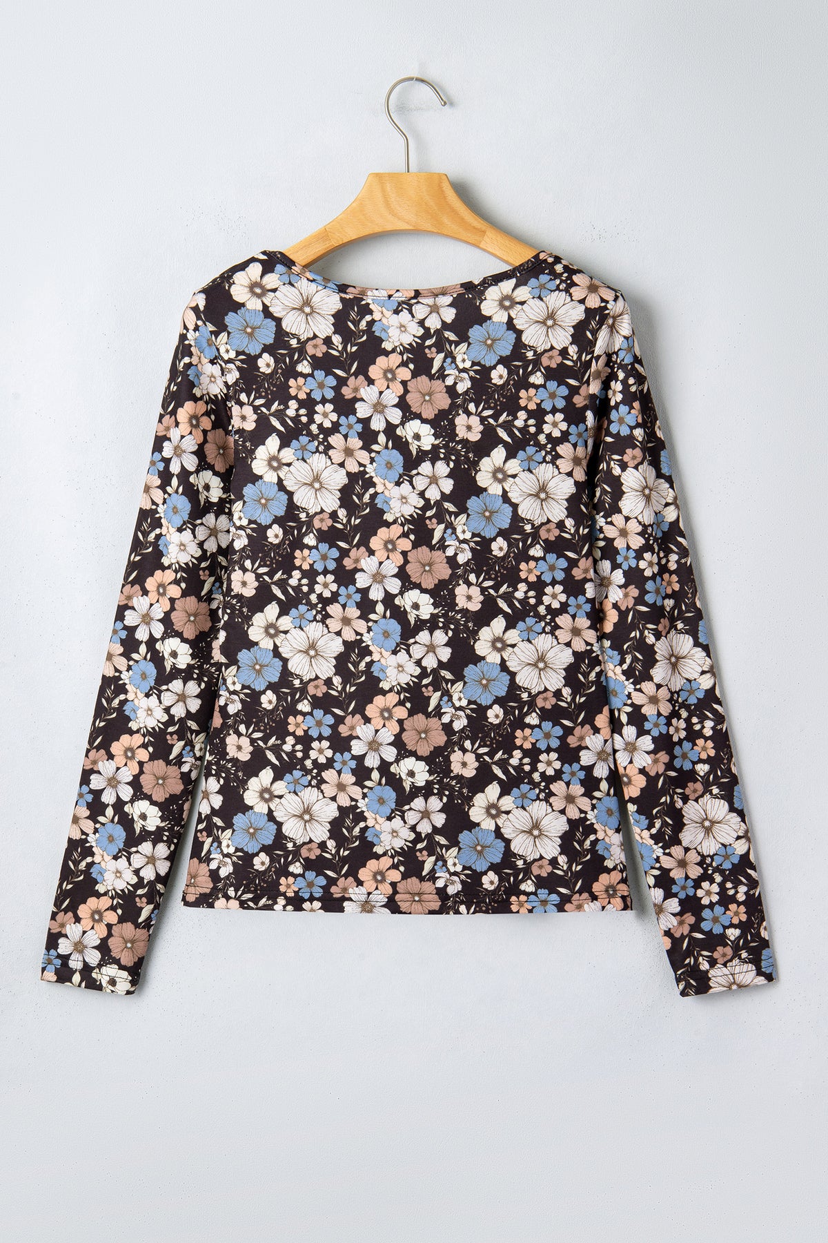 Black Floral Print Slim Long Sleeve T Shirt