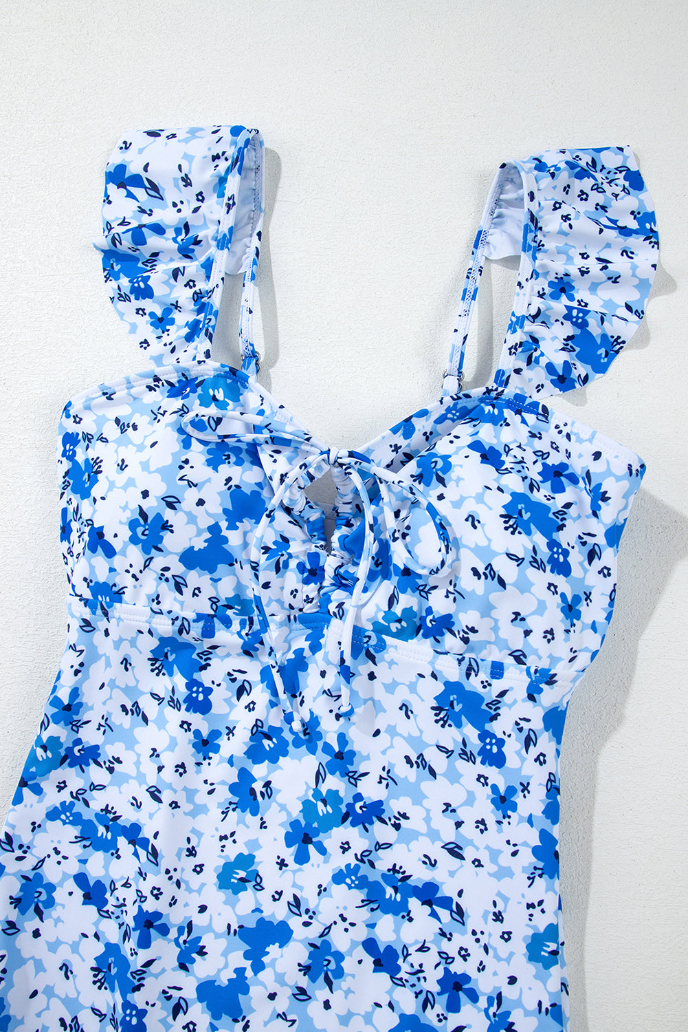 Blue Floral Ruffled Strap Lace-up Hollow Out One Piece Swimsuit Swimwear/One Piece Swimsuit