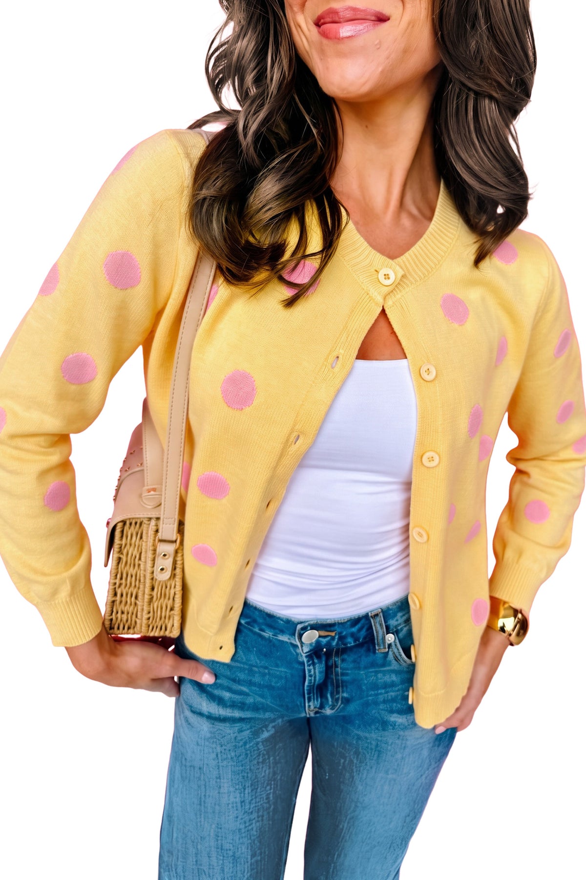 Fiery Red Casual Polka Dot Button Front Long Sleeve Sweater Cardigan