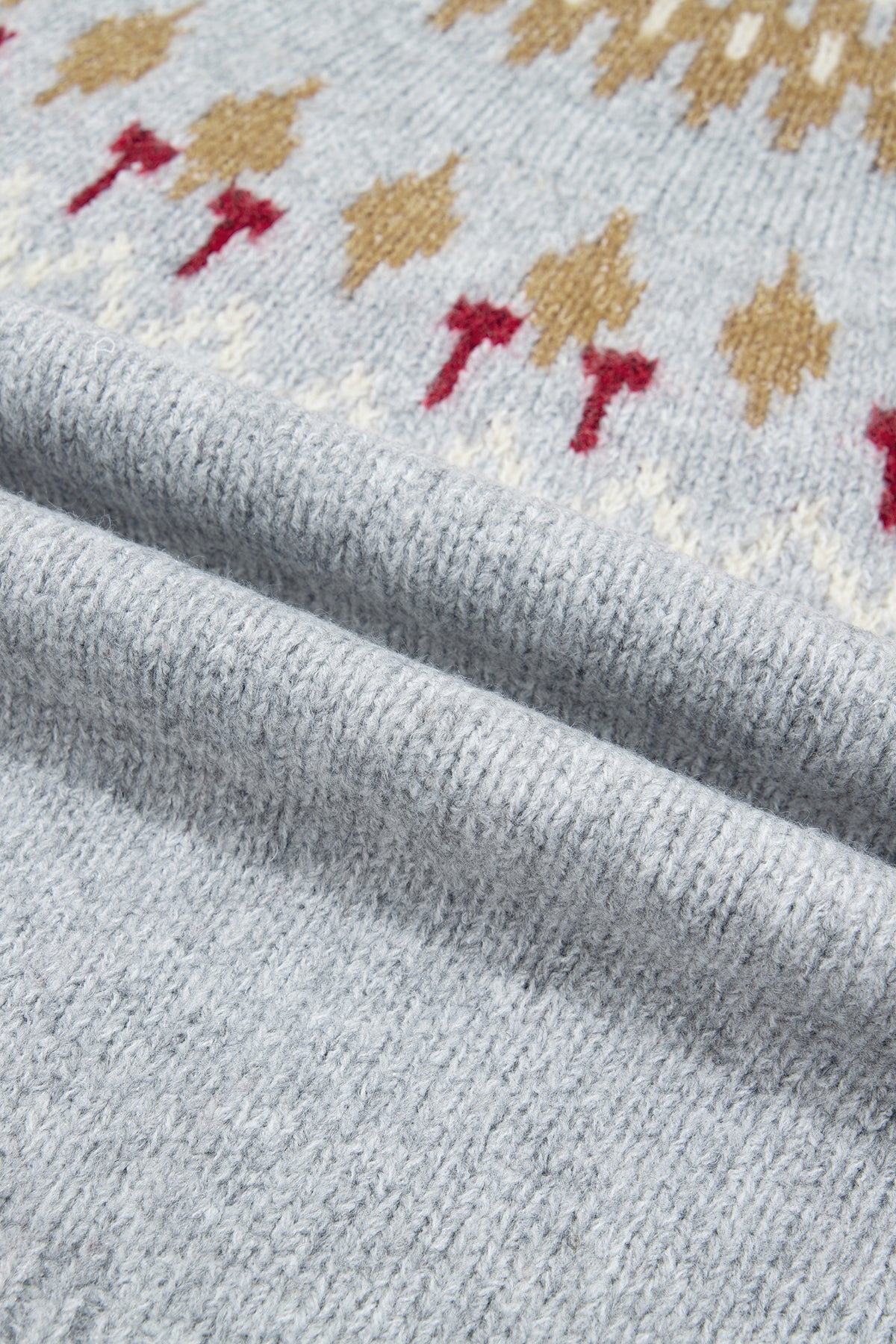 Gray Geometric Detail Round Neck Winter Sweater