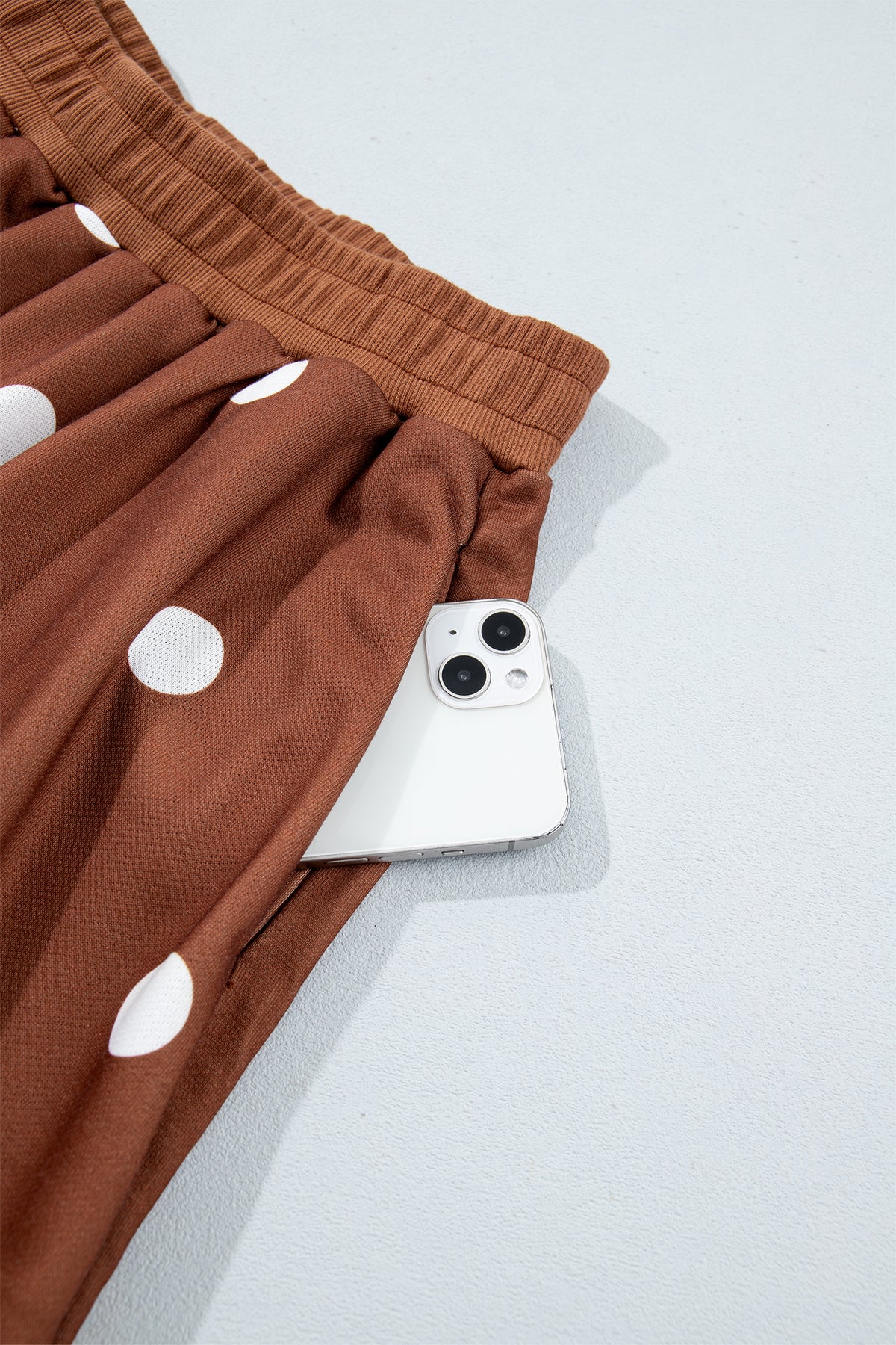 Brown Polka Dot Raw Hem Relaxed Pullover Loose Skort Two Piece Set