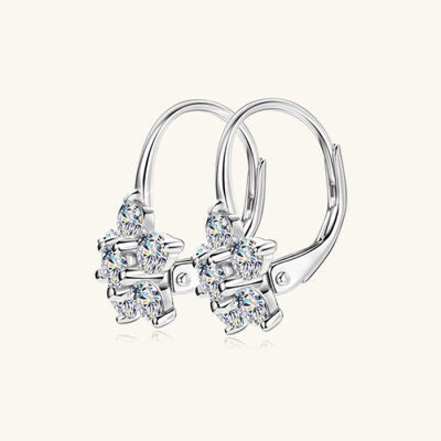 1.2 Carat 925 Sterling Silver Moissanite Flower Huggie Earrings Apparel and Accessories