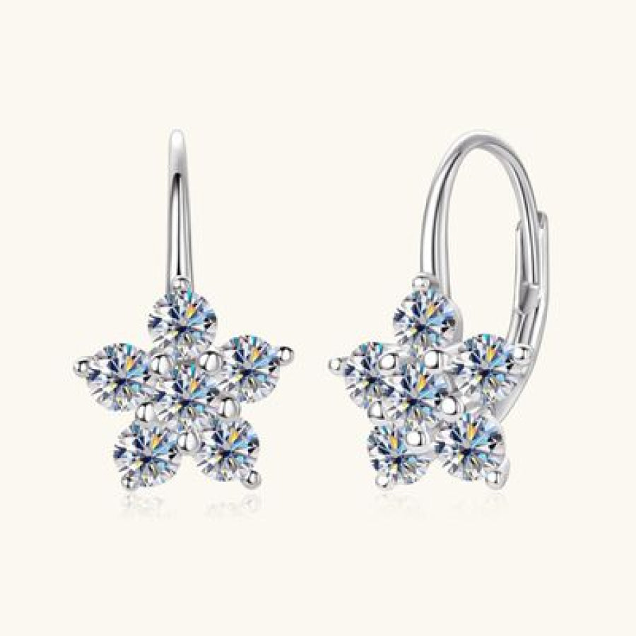 1.2 Carat 925 Sterling Silver Moissanite Flower Huggie Earrings Apparel and Accessories
