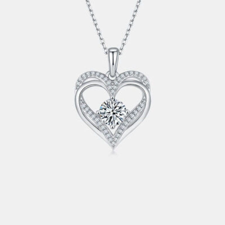 1.2 Carat Moissanite 925 Sterling Silver Heart Necklace Apparel and Accessories