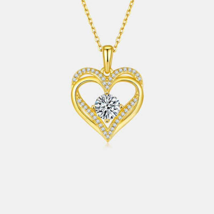 1.2 Carat Moissanite 925 Sterling Silver Heart Necklace Apparel and Accessories