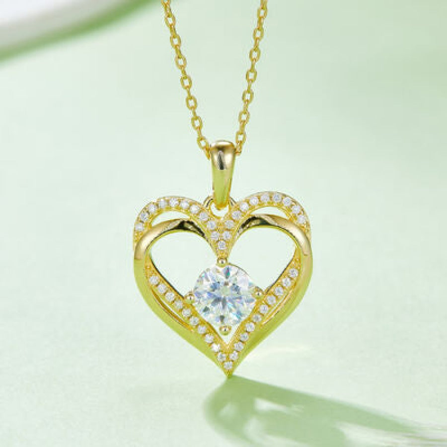 1.2 Carat Moissanite 925 Sterling Silver Heart Necklace Gold / One Size Apparel and Accessories