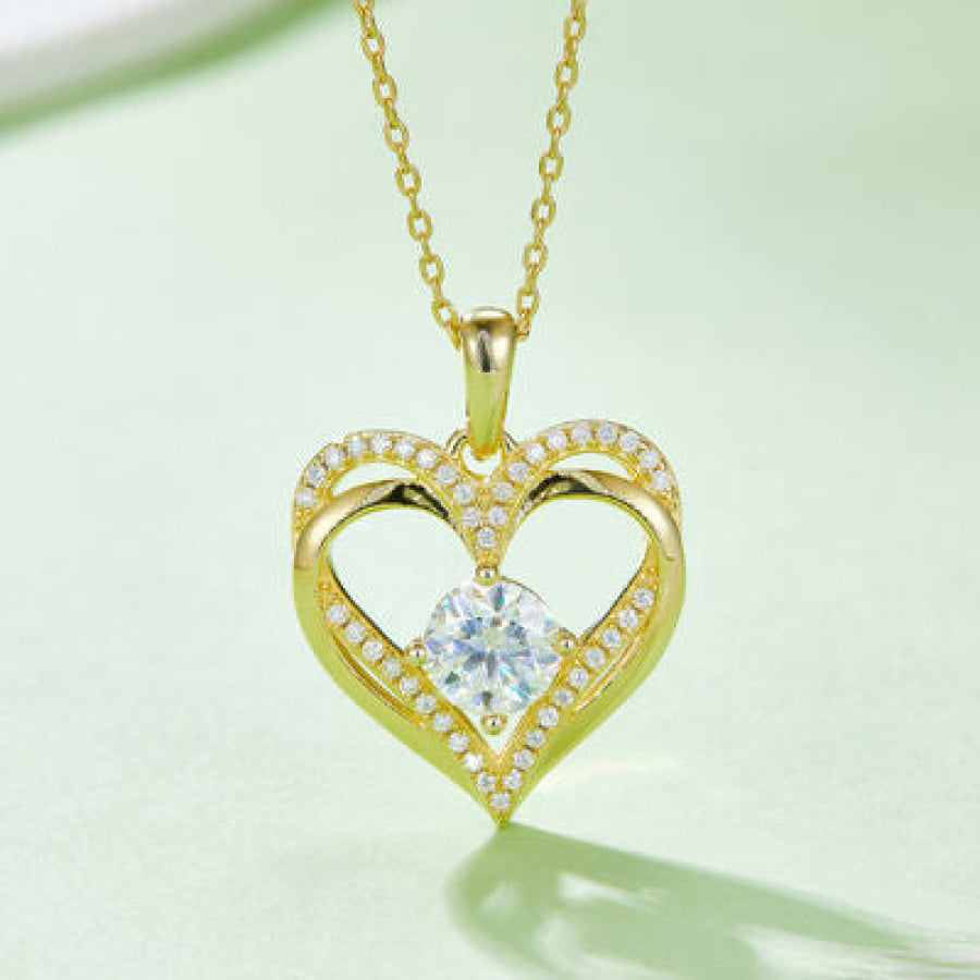1.2 Carat Moissanite 925 Sterling Silver Heart Necklace Apparel and Accessories