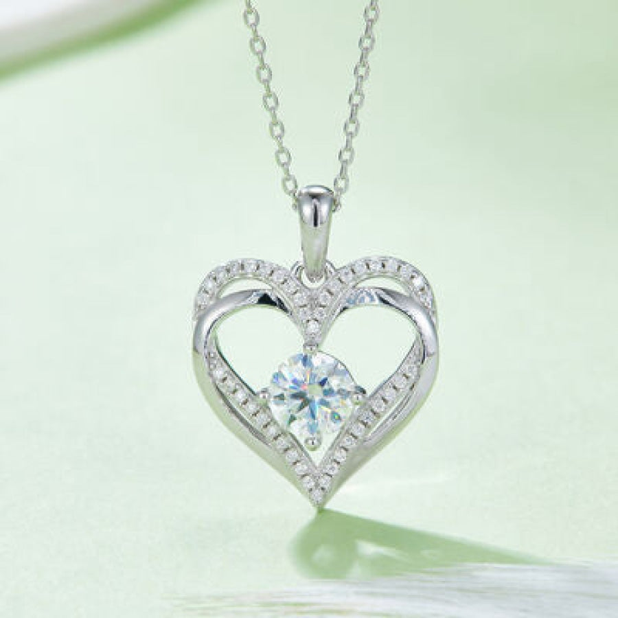 1.2 Carat Moissanite 925 Sterling Silver Heart Necklace Silver / One Size Apparel and Accessories