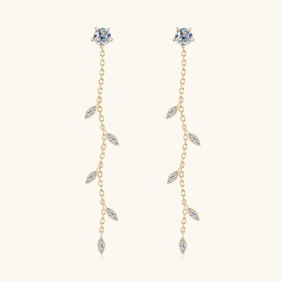 1.38 Carat Moissanite 925 Sterling Silver Leaf Earrings Gold / One Size Apparel and Accessories