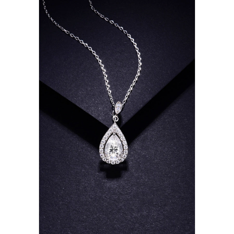1.5 Carat Moissanite 925 Sterling Silver Teardrop Necklace / One Size Apparel and Accessories