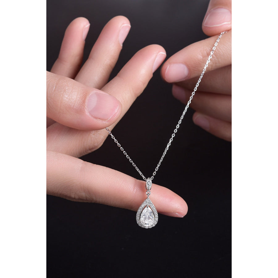 1.5 Carat Moissanite 925 Sterling Silver Teardrop Necklace / One Size Apparel and Accessories