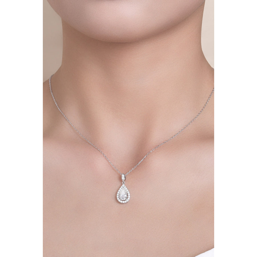 1.5 Carat Moissanite 925 Sterling Silver Teardrop Necklace / One Size Apparel and Accessories