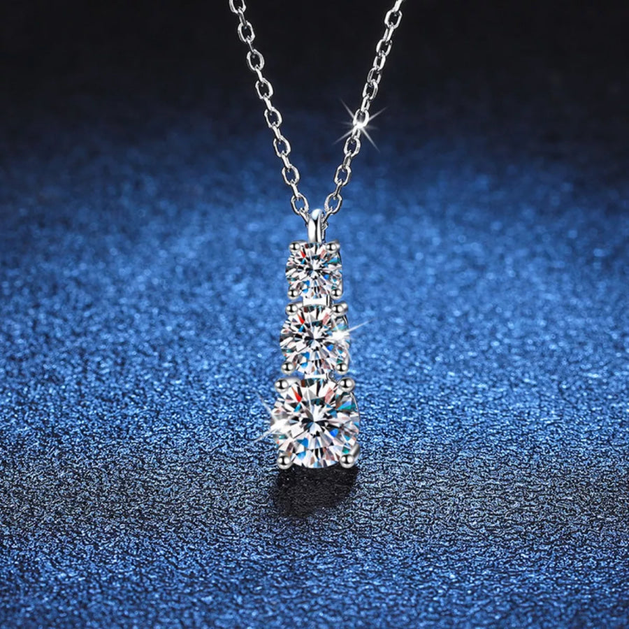 1.8 Carat Moissanite 925 Sterling Silver Pendant Necklace Silver / One Size Apparel and Accessories