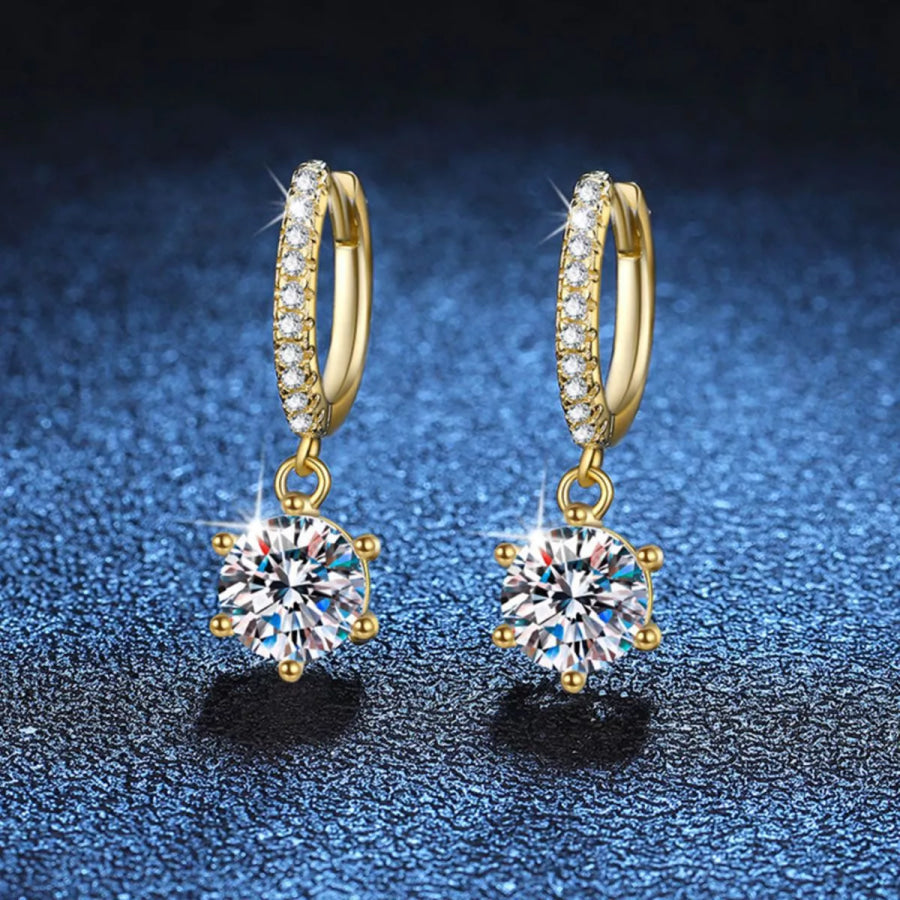 1 Carat 925 Sterling Silver Moissanite Drop Earrings Gold / onesize Apparel and Accessories