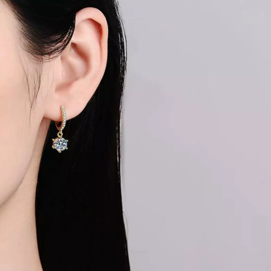 1 Carat 925 Sterling Silver Moissanite Drop Earrings Gold / onesize Apparel and Accessories