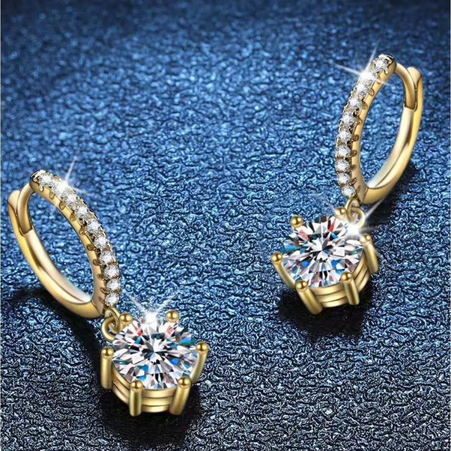 1 Carat 925 Sterling Silver Moissanite Drop Earrings Gold / onesize Apparel and Accessories