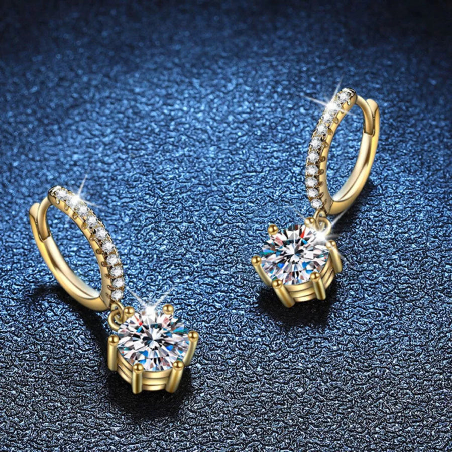 1 Carat 925 Sterling Silver Moissanite Drop Earrings Gold / onesize Apparel and Accessories