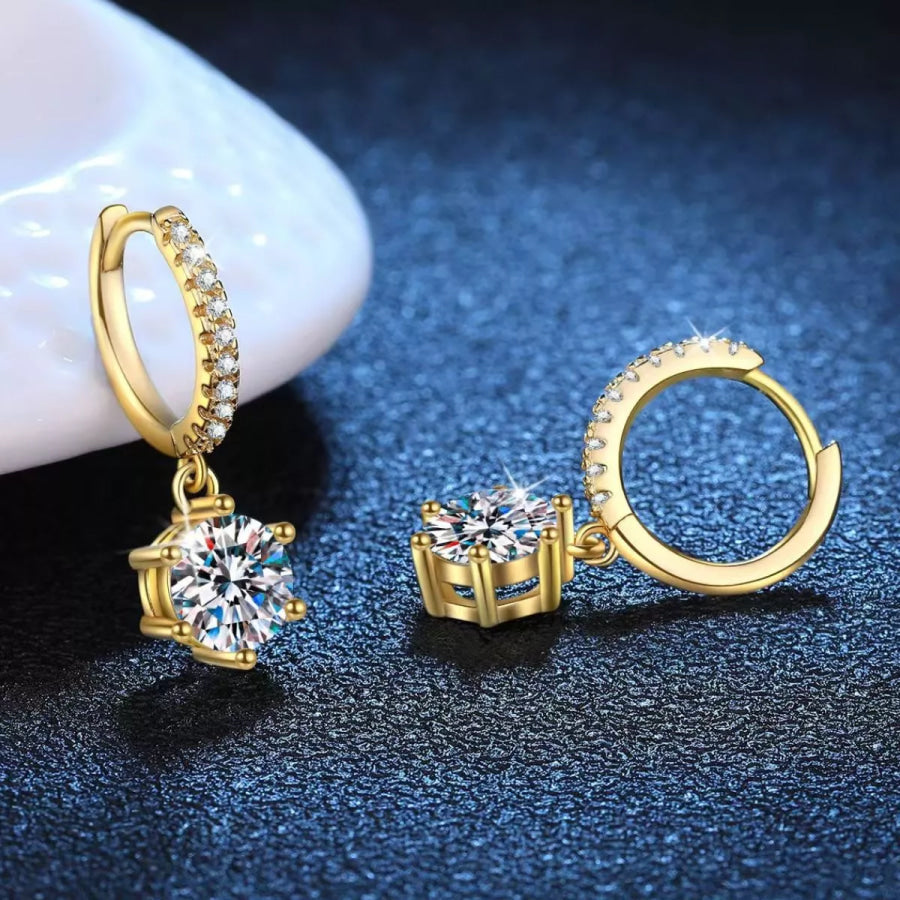1 Carat 925 Sterling Silver Moissanite Drop Earrings Gold / onesize Apparel and Accessories