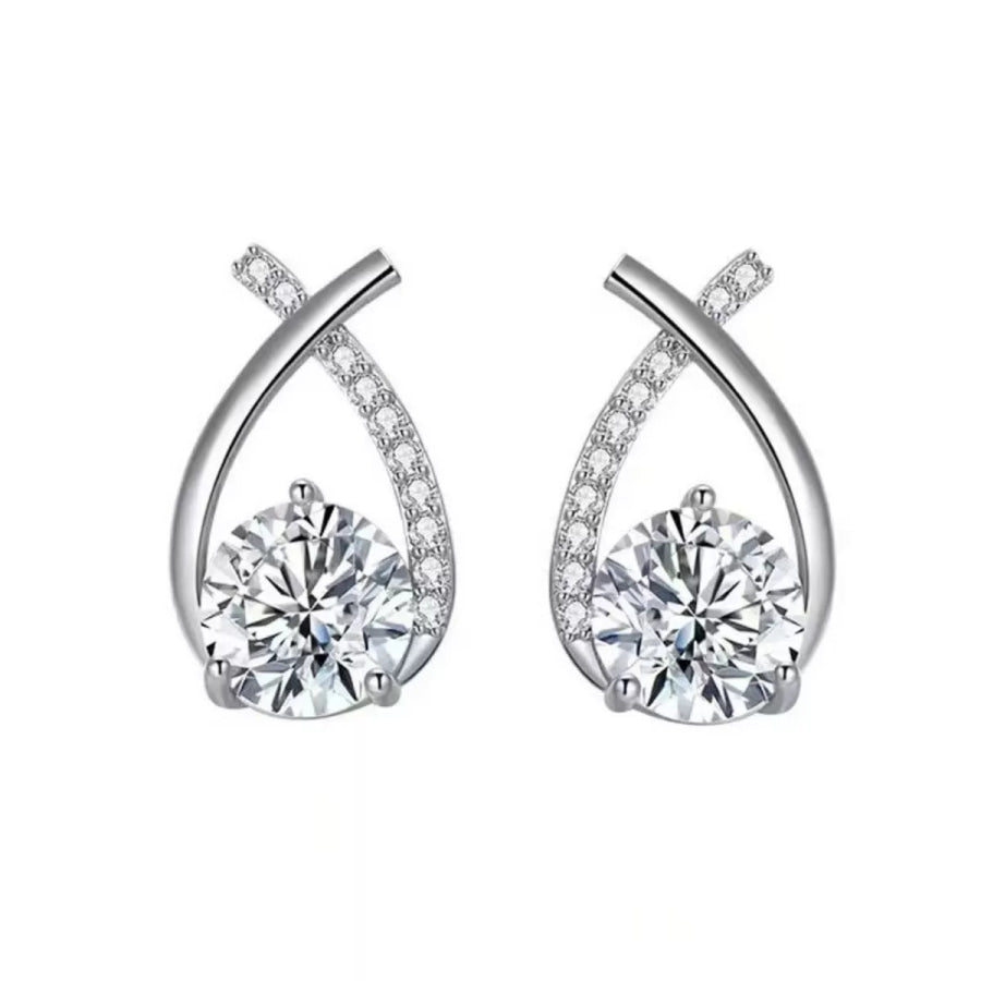 1 Carat 925 Sterling Silver Moissanite Earrings Silver / One Size Apparel and Accessories