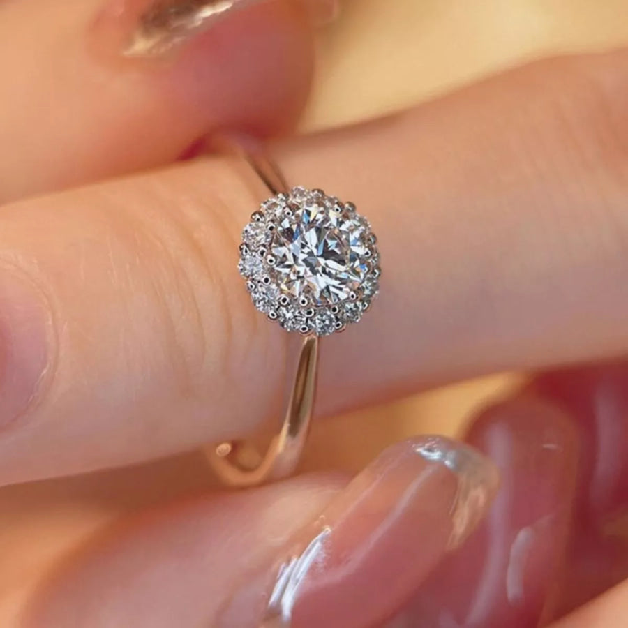 1 Carat 925 Sterling Silver Moissanite Flower Ring Silver / One Size Apparel and Accessories