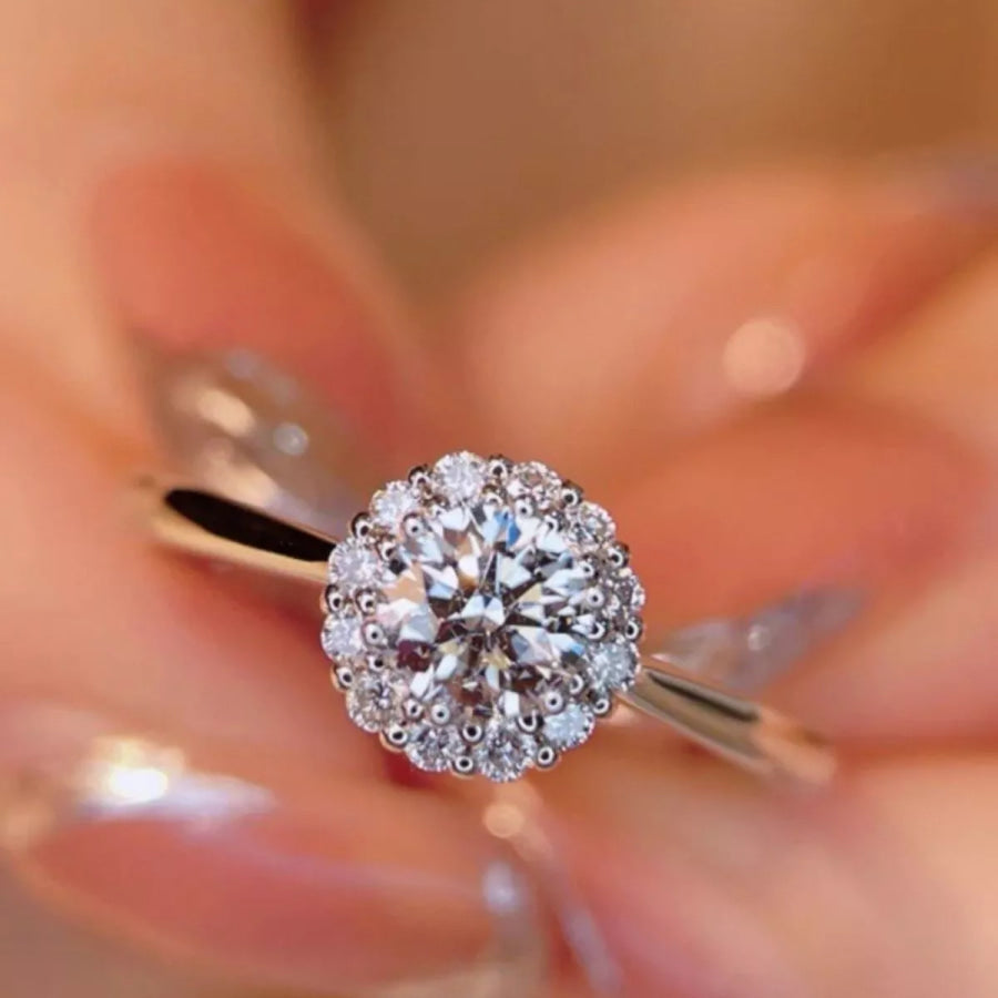1 Carat 925 Sterling Silver Moissanite Flower Ring Silver / One Size Apparel and Accessories