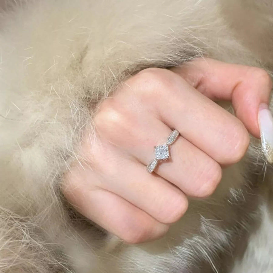1 Carat 925 Sterling Silver Moissanite Geometric Ring Silver / One Size Apparel and Accessories