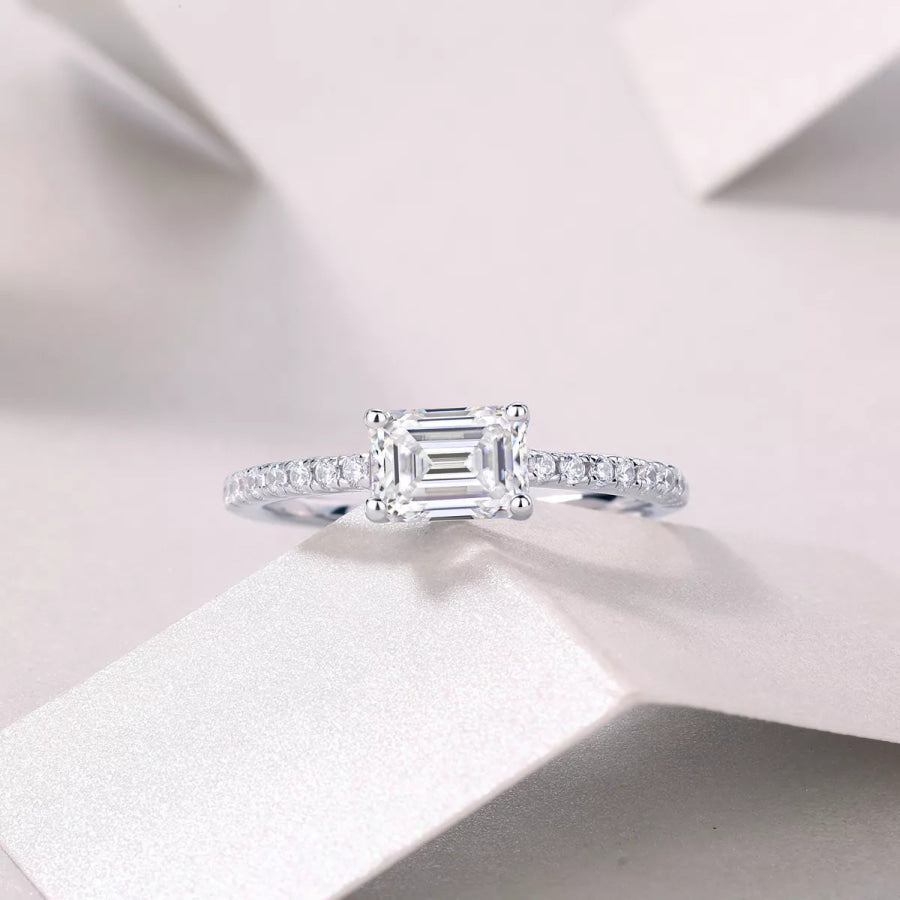 1 Carat 925 Sterling Silver Moissanite Geometric Ring Silver / One Size Apparel and Accessories