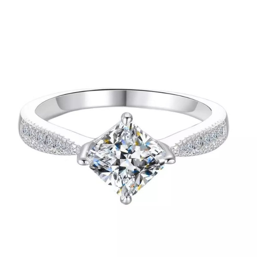 1 Carat 925 Sterling Silver Moissanite Geometric Ring Silver / One Size Apparel and Accessories