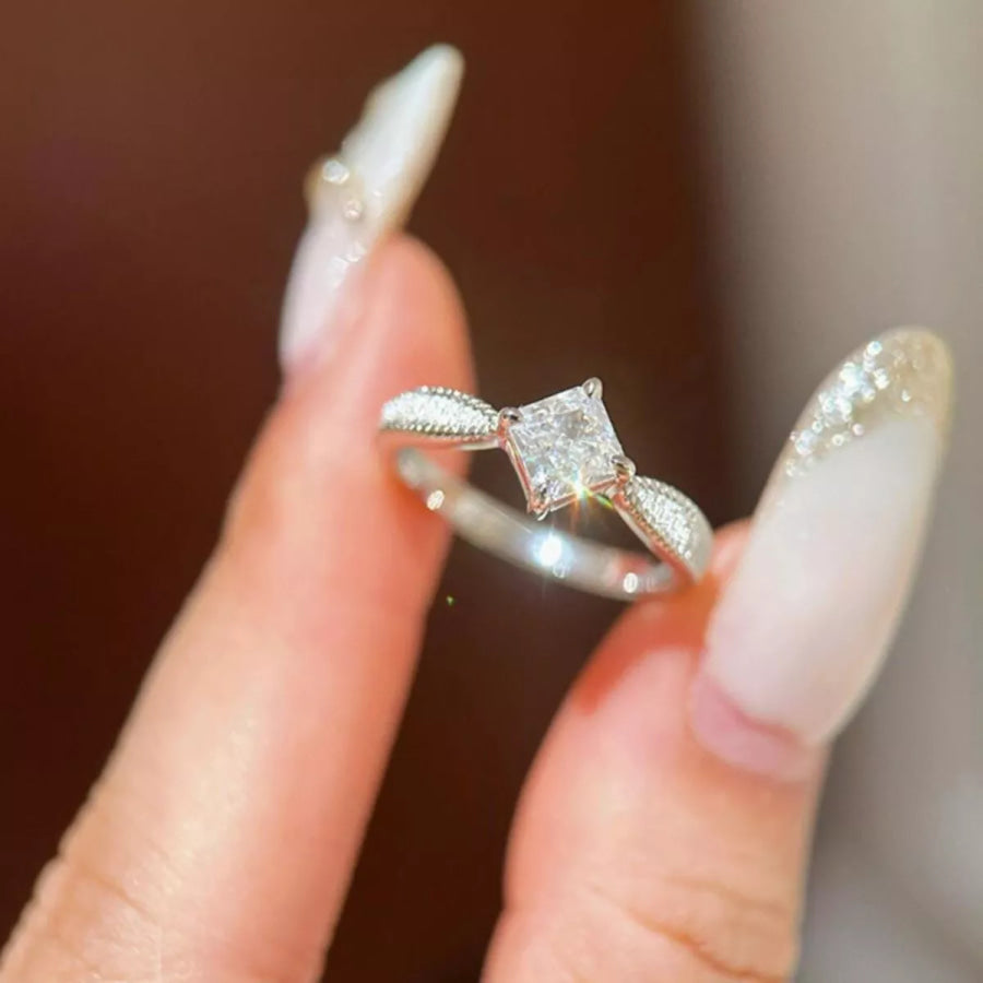 1 Carat 925 Sterling Silver Moissanite Geometric Ring Silver / One Size Apparel and Accessories
