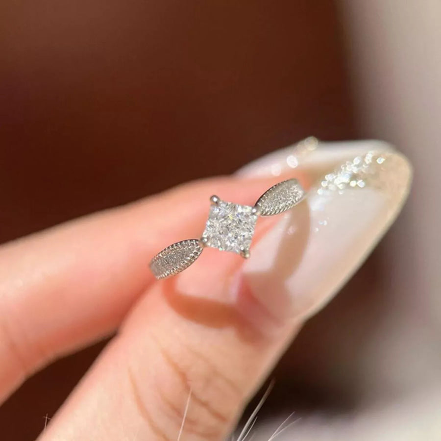 1 Carat 925 Sterling Silver Moissanite Geometric Ring Silver / One Size Apparel and Accessories