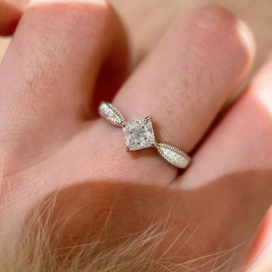 1 Carat 925 Sterling Silver Moissanite Geometric Ring Silver / One Size Apparel and Accessories