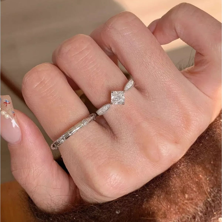 1 Carat 925 Sterling Silver Moissanite Geometric Ring Silver / One Size Apparel and Accessories