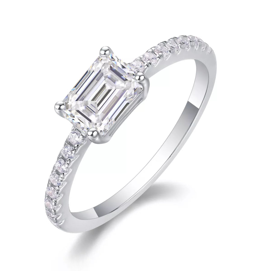 1 Carat 925 Sterling Silver Moissanite Geometric Ring Silver / One Size Apparel and Accessories