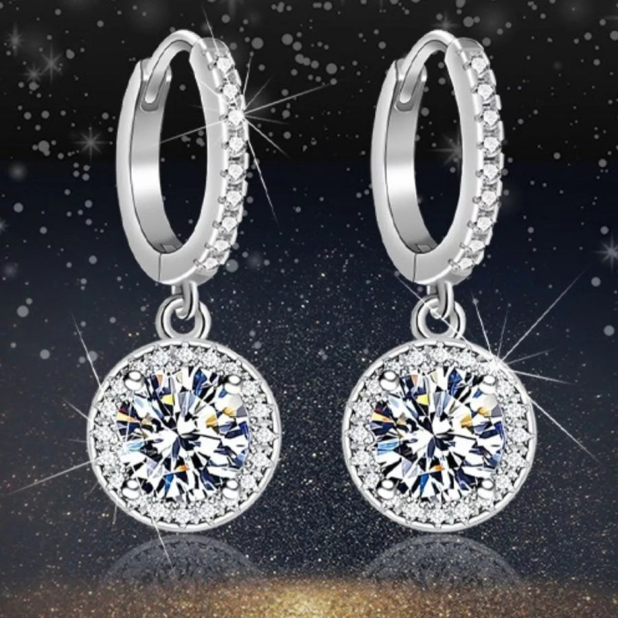 1 Carat 925 Sterling Silver Moissanite Hoop Drop Earrings Silver / One Size Apparel and Accessories