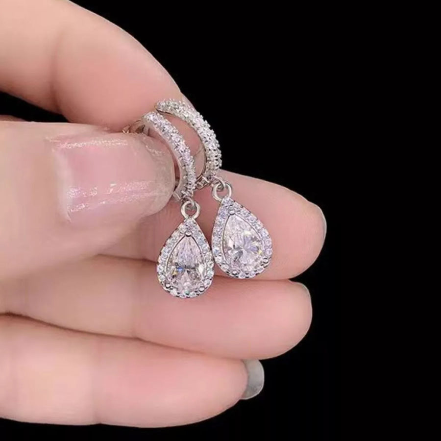 1 Carat 925 Sterling Silver Moissanite Hoop Teardrop Earrings Silver / onesize Apparel and Accessories