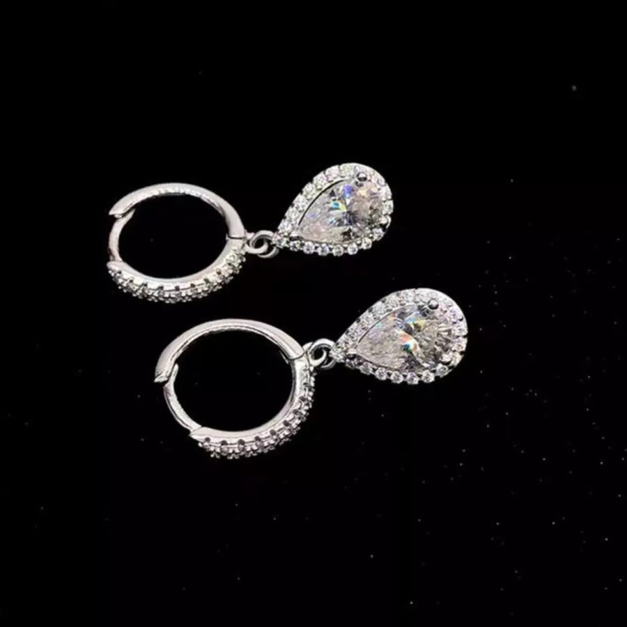 1 Carat 925 Sterling Silver Moissanite Hoop Teardrop Earrings Silver / onesize Apparel and Accessories