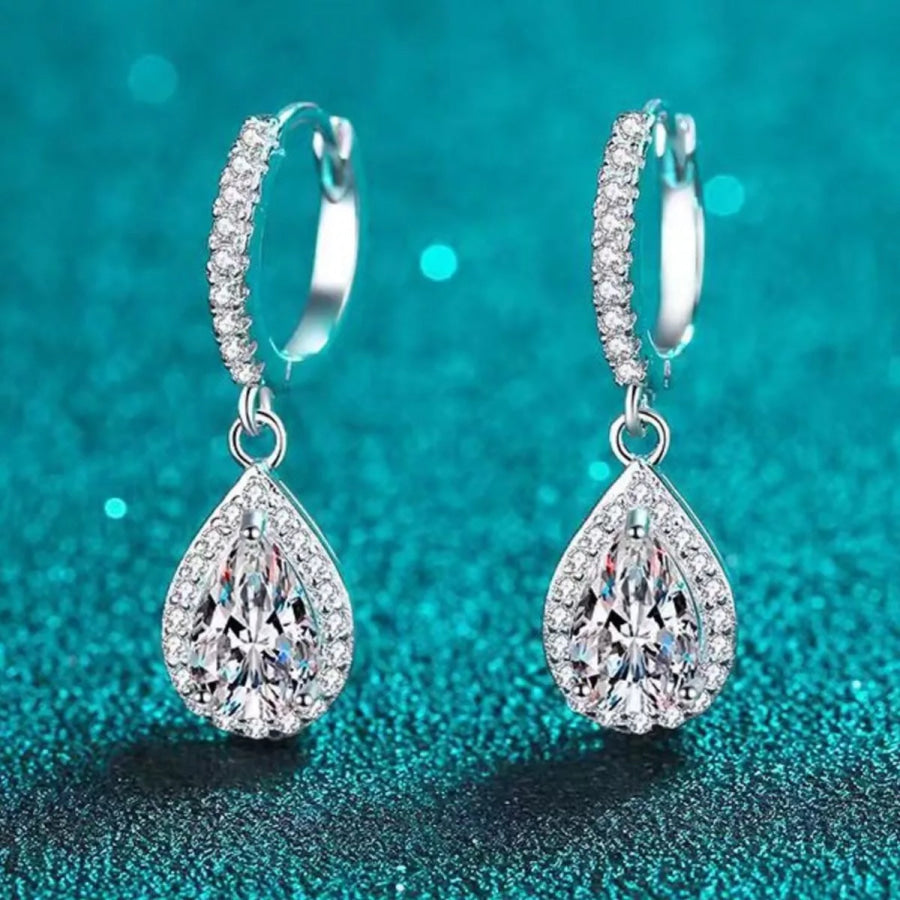 1 Carat 925 Sterling Silver Moissanite Hoop Teardrop Earrings Silver / onesize Apparel and Accessories