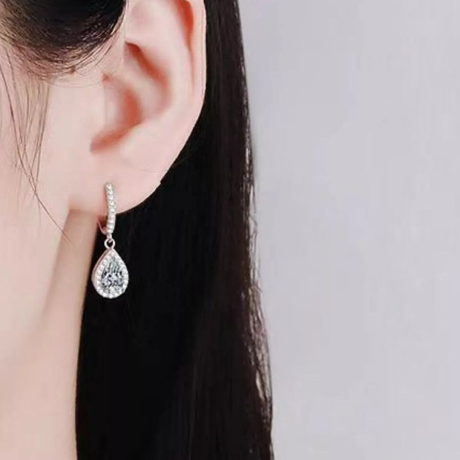1 Carat 925 Sterling Silver Moissanite Hoop Teardrop Earrings Silver / onesize Apparel and Accessories